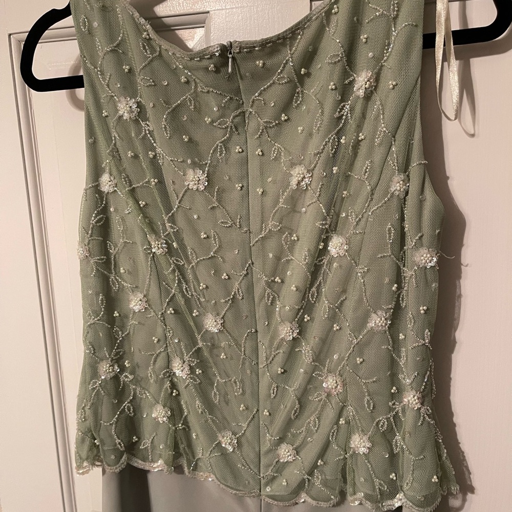 Beaded Sage Green Maxi Dress with Scarf - Picture 7 of 13